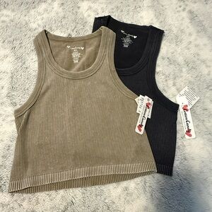 Cotton Candy Ribbed Tank Tops in Olive and Black 2pack